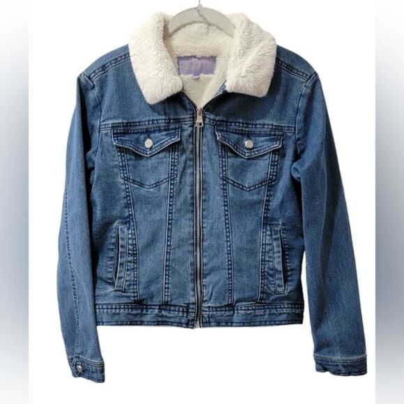Madden Girl Sherpa Lined blue Jean Jacket Size M girls